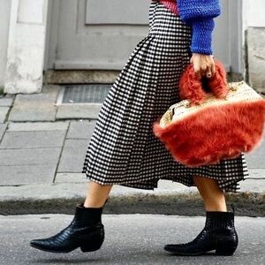 Free People leather Cowboy Black Textured Ankle Boots